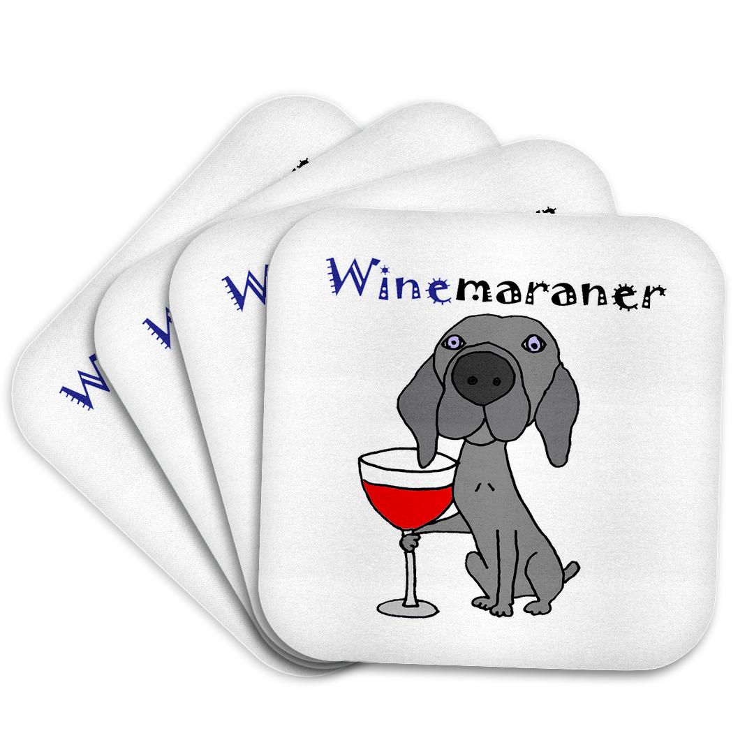 3dRose All Smiles Art Pets - Funny Weimaraner Dog Drinking Red Wine is WINEmaraner - Coasters (CST_245395)