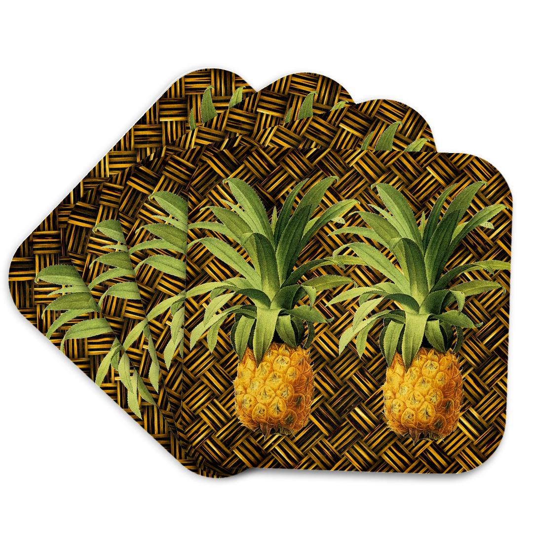 3dRose Russ Billington Designs - A Pair of Juicy Tropical Pineapples Botanical Illustration - Coasters (cst_220881)