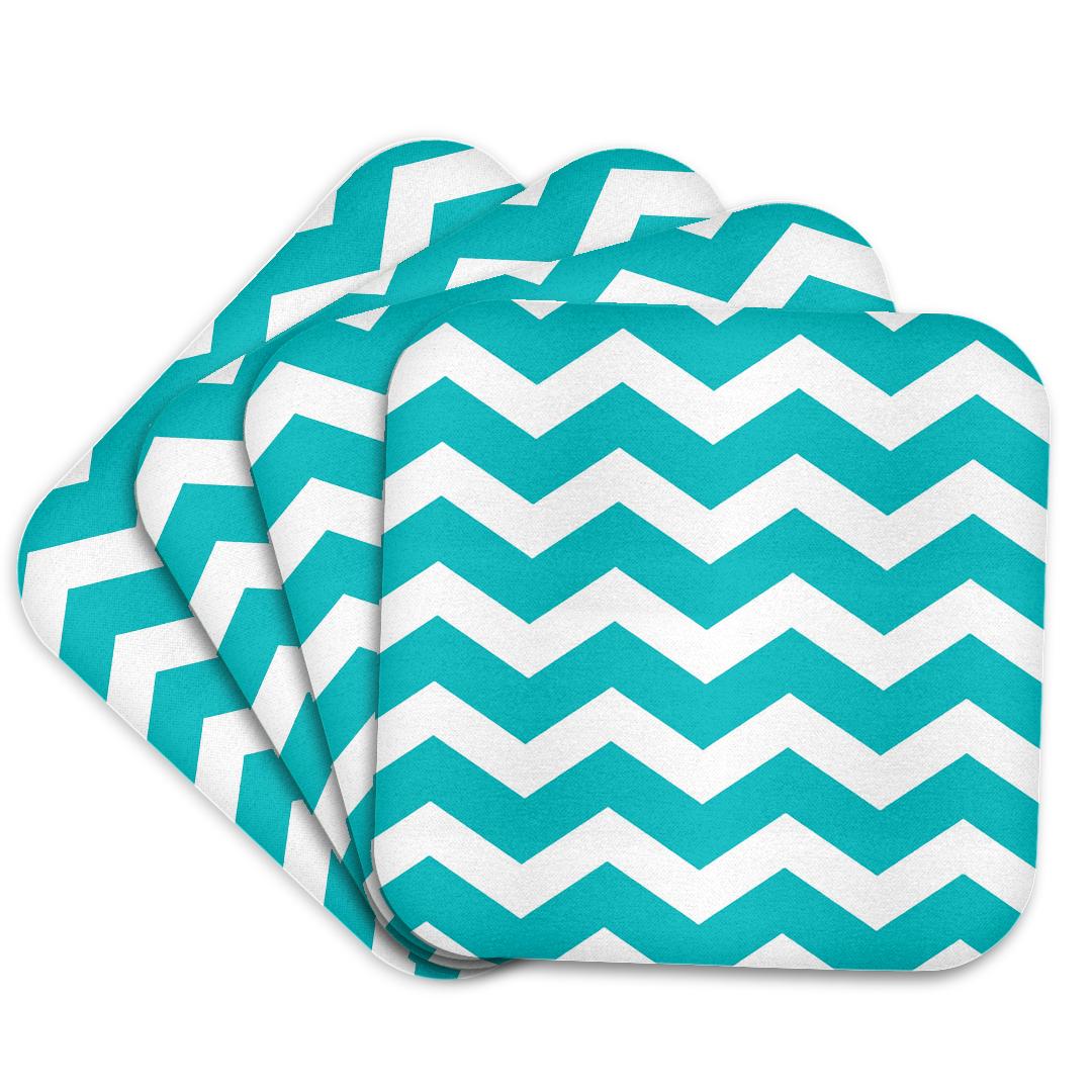 3dRose InspirationzStore Chevron Patterns - Turquoise Chevron zig zag pattern - teal aqua blue stylish zigzags - Coasters (cst_179669)