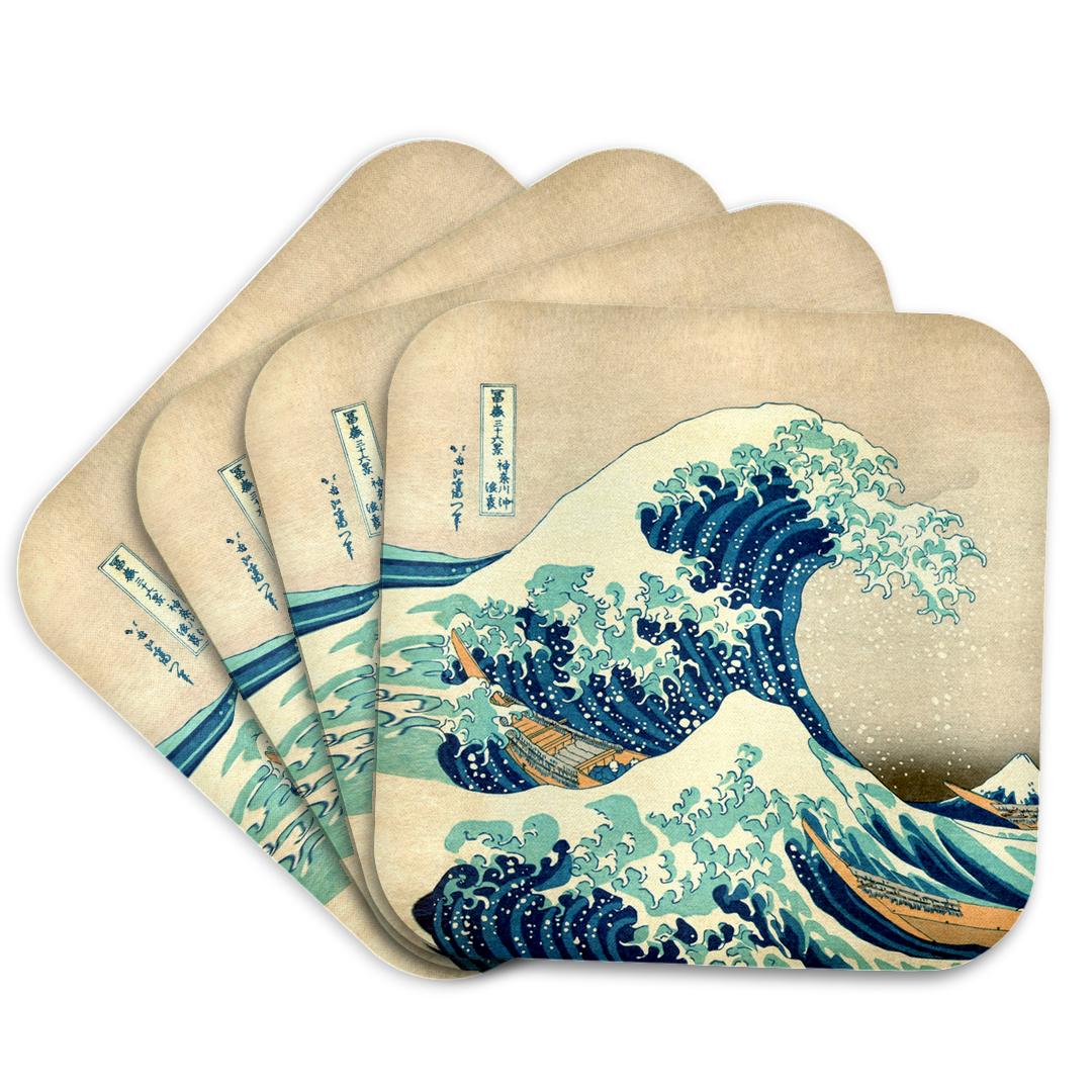 3dRose InspirationzStore Vintage Art - The Great Wave Off Kanagawa by Japanese Artist Hokusai - Dramatic Blue sea Ocean Ukiyo-e Print 1830 - Coasters (CST_155631)