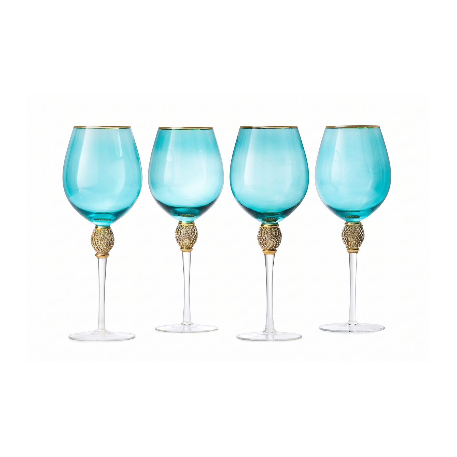 Set Of 4 Blue Wine Glasses Gold Diamond Stemmed 14 Oz By Gold Rim Wine Glasses Blue