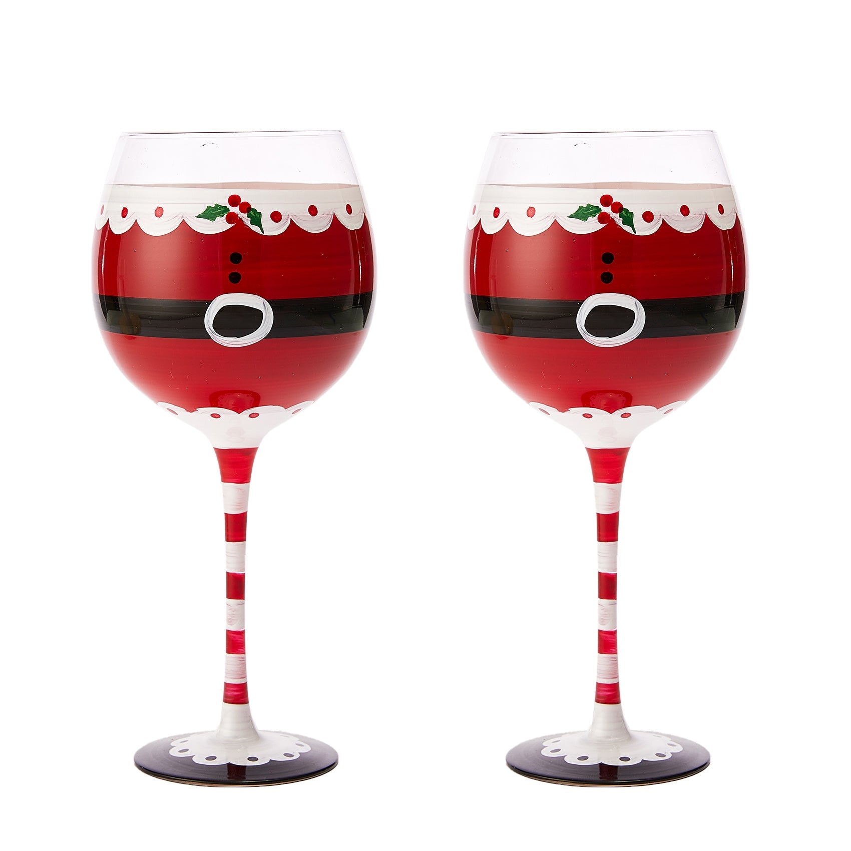 Santas Elf Stemmed Wine Water Glasses Set Of 2 Shining Red Black 9 H Christmas Holiday Parties Glass