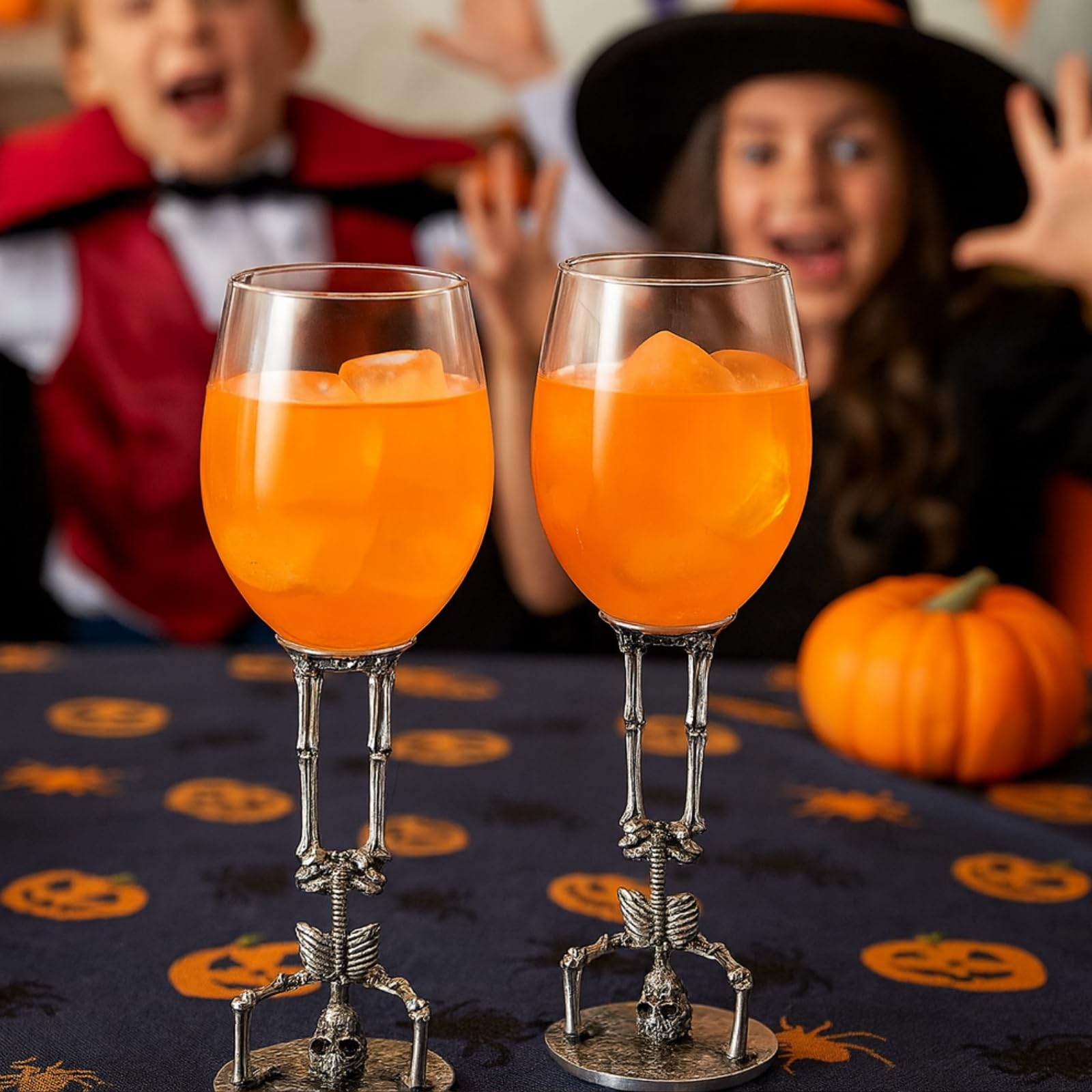 Skeleton Wine Glasses Set of 2 13oz – Gothic Skeletons Stem Goblets for Halloween Party