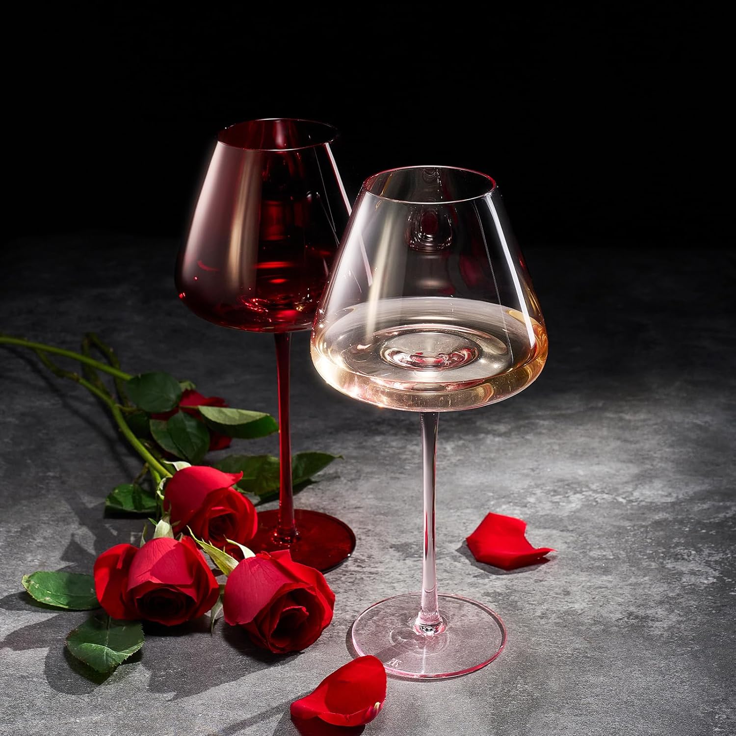 Valentines Colored Red Pink Crystal Wine Glasses 2 Set Italian Style Tall