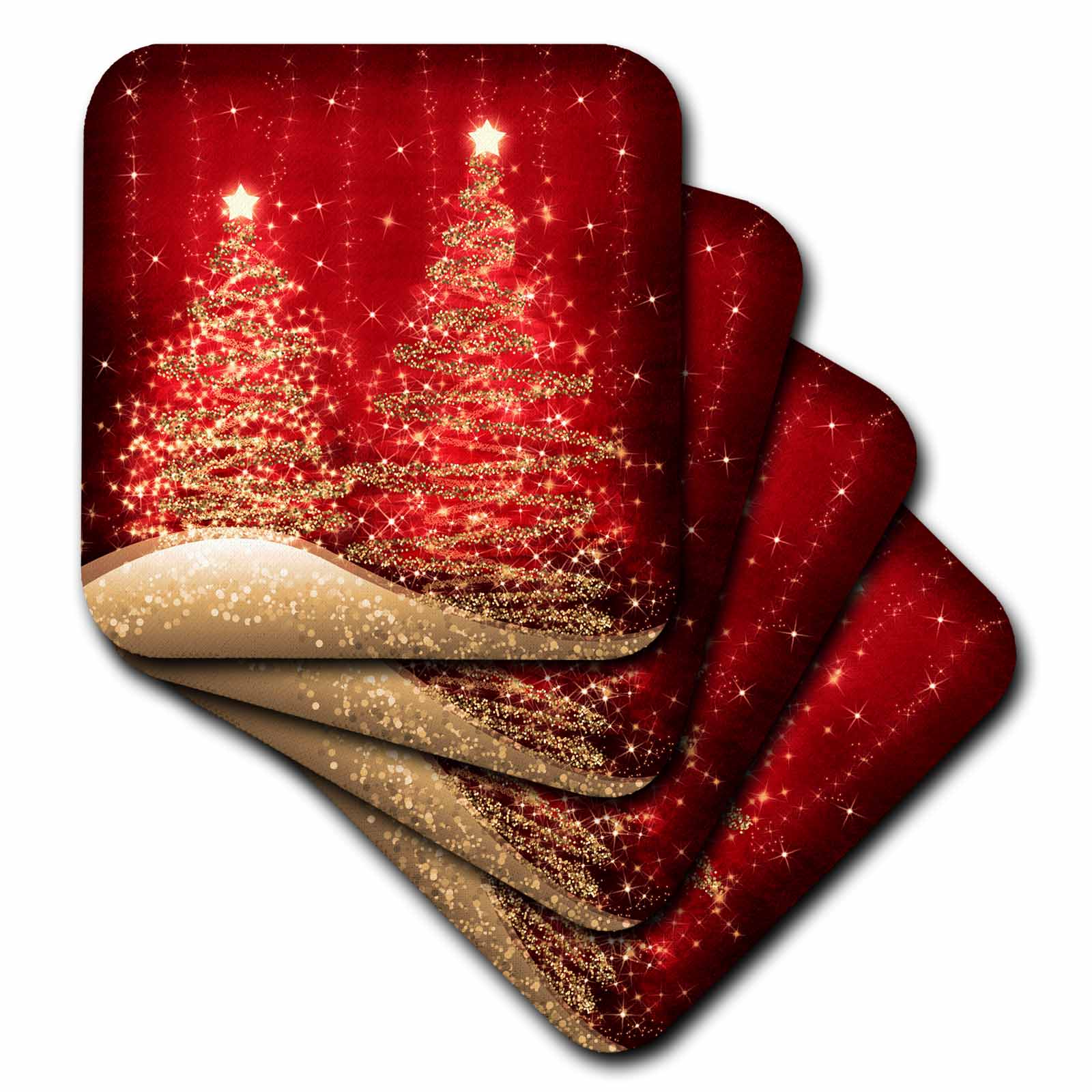 3dRose Rewards4life Gifts - Elegant Christmas Sparkling Trees Red - Coasters (CST_35705)