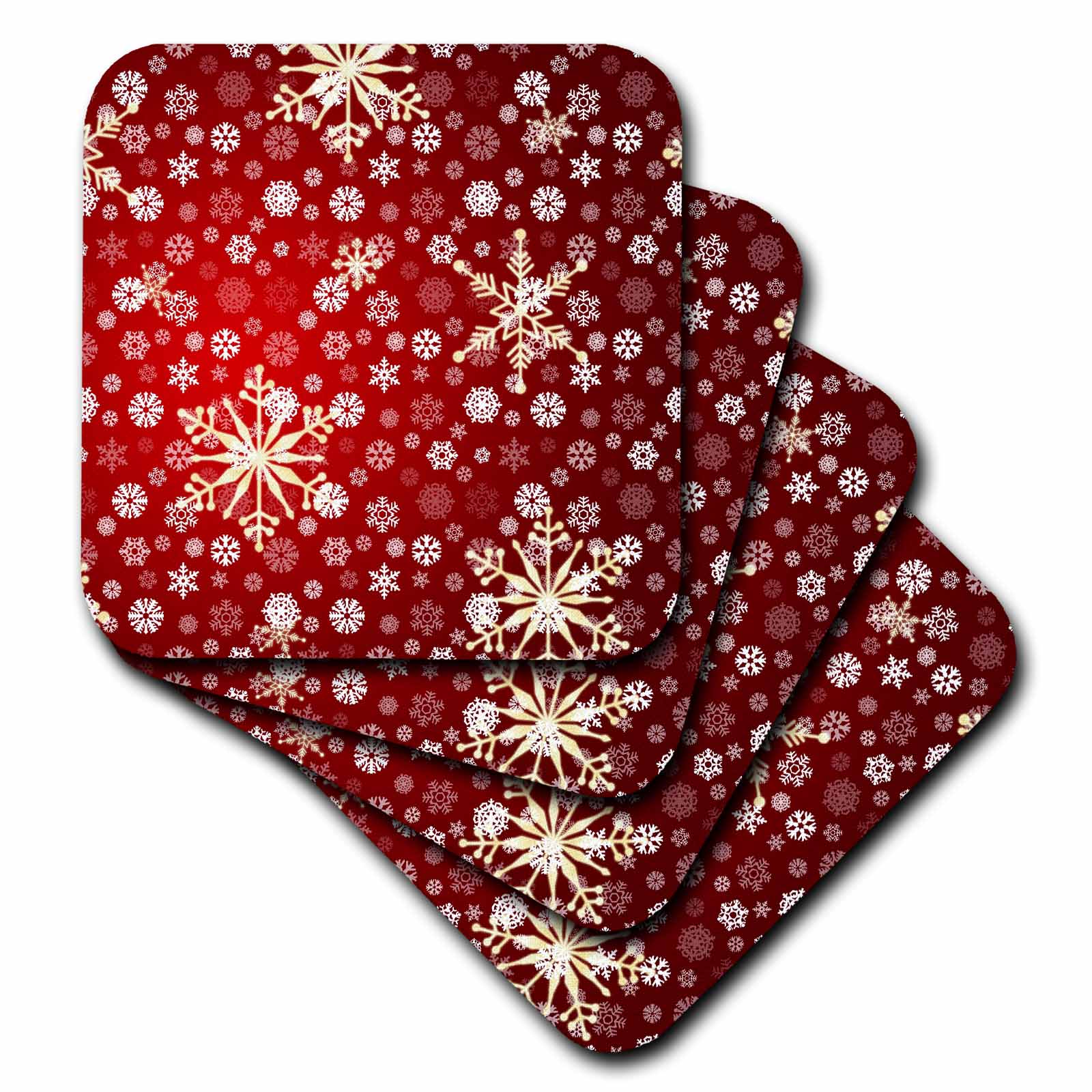 3dRose PS Christmas - Red and White Christmas Snowflakes - Winter Art - Coasters (CST_59045)