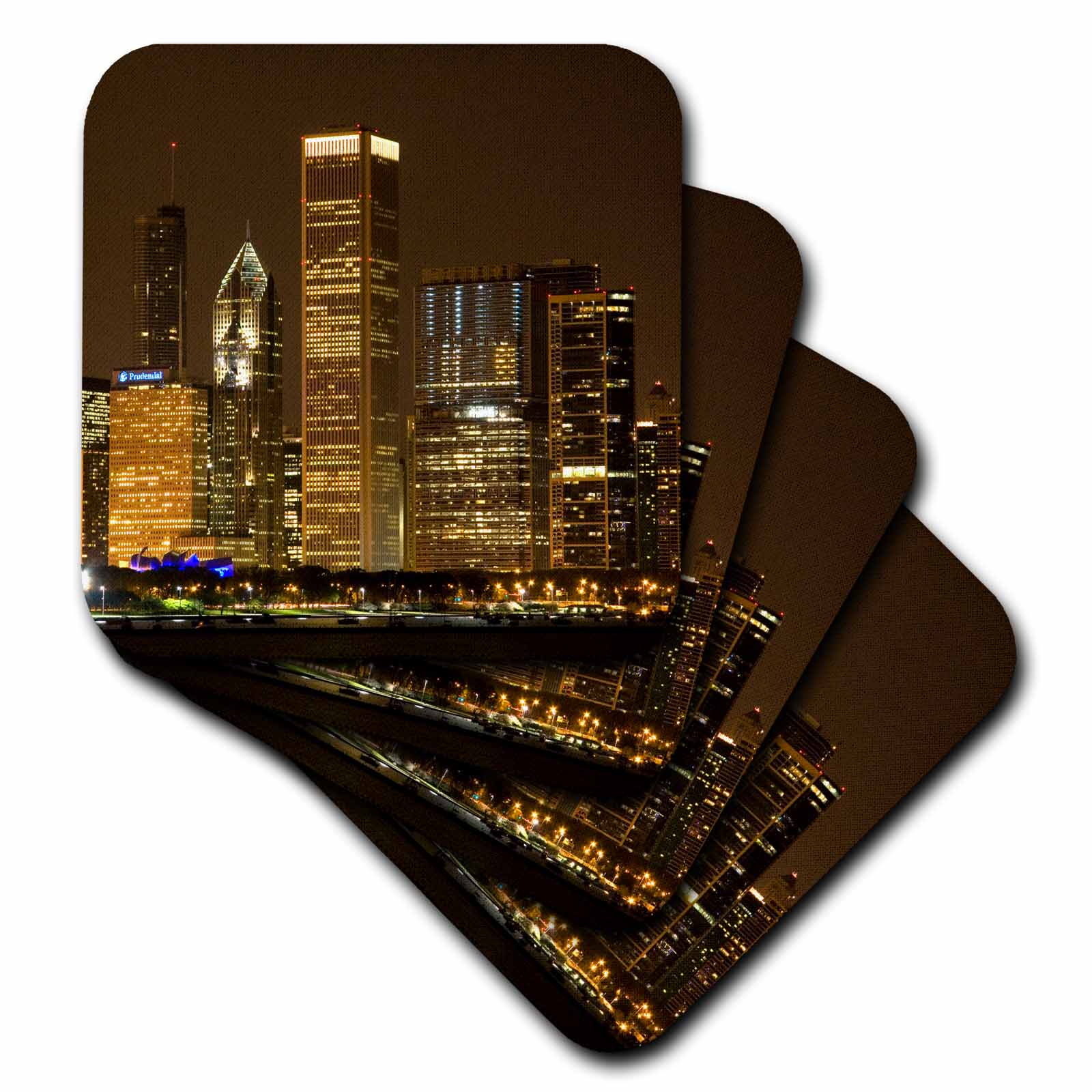 3dRose Danita Delimont - Chicago - Chicago skyline at night, Illinois - US14 DFR0127 - David R. Frazier - Coasters (cst_90191)