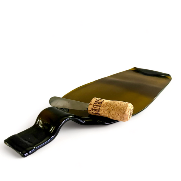 Wine Bottle Cheese Plate with Cork Cheese Spreader Knife