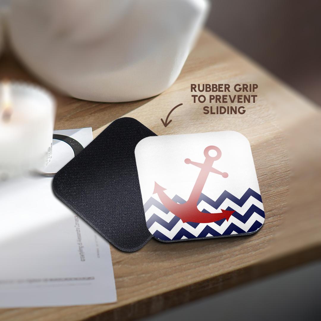 3dRose Janna Salak Designs Nautical - Red Nautical Boat Anchor on Chevron Pattern - Coasters (cst_165791)
