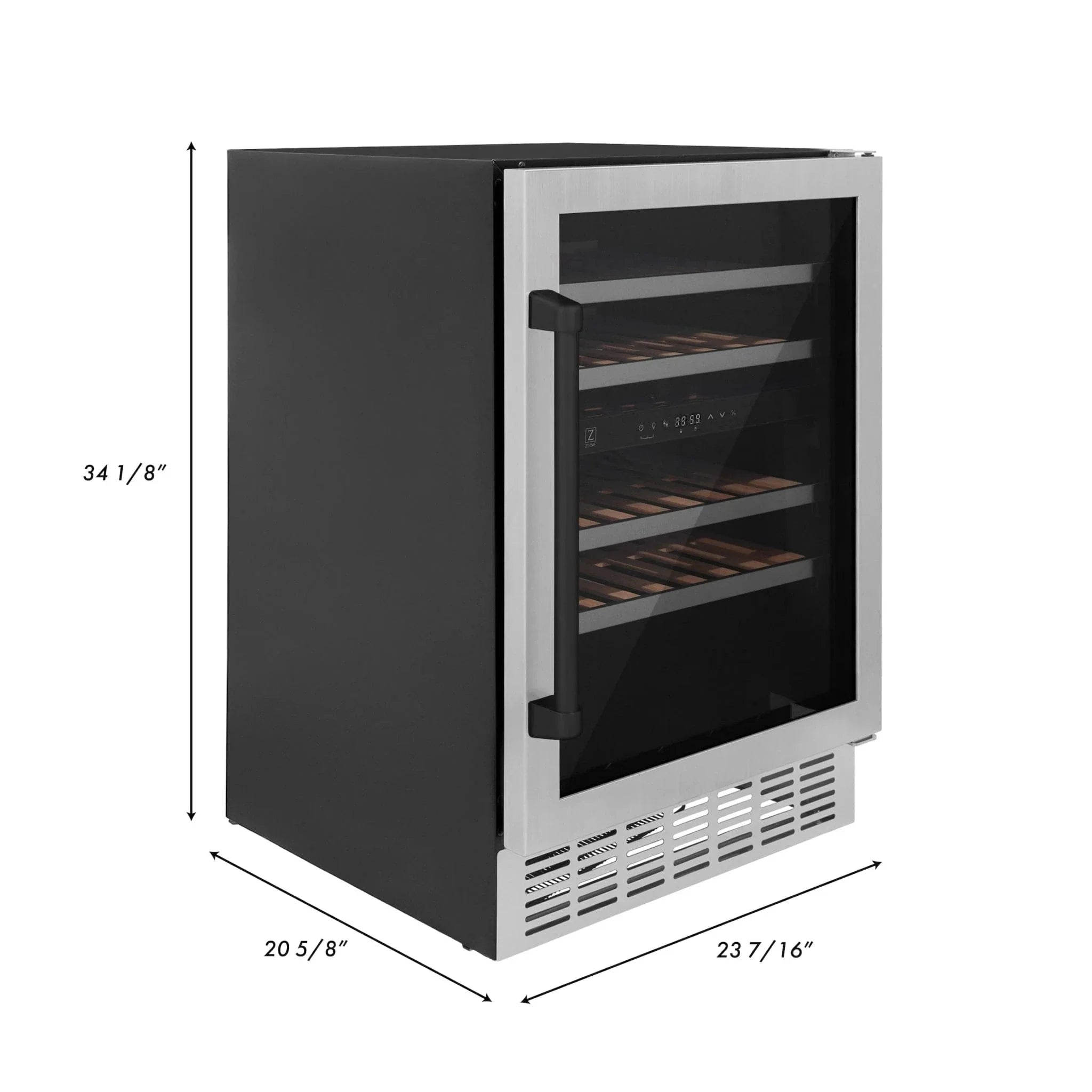 ZLINE 24" Autograph Edition Dual Zone 44-Bottle Wine Cooler in Stainless Steel with Wood Shelf and Matte Black Accents RWVZ-UD-24-MB