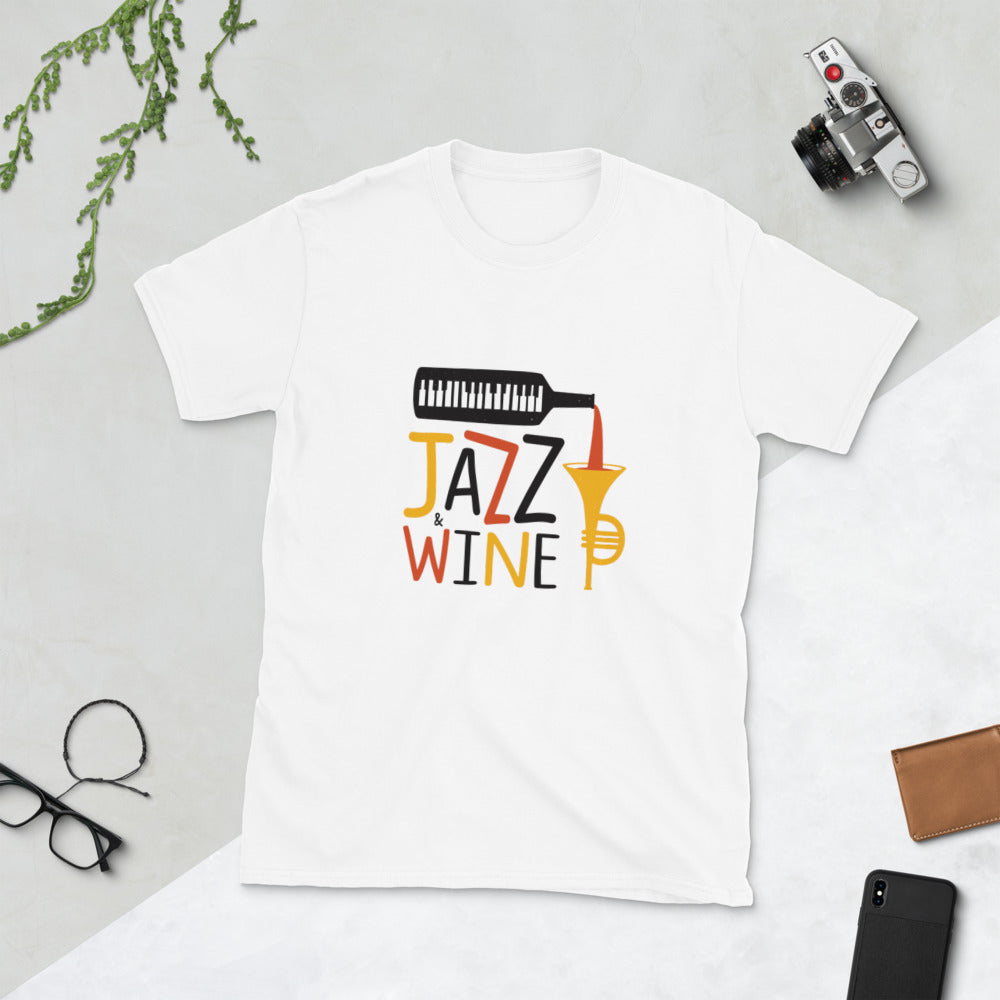 Jazz & Wine | Graphic Quote Short-Sleeve Unisex T-Shirt - Wine Not Upcycle