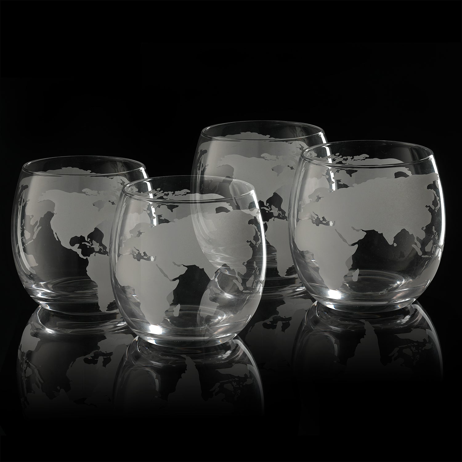 Etched World Globe Glasses Premium Barware Gift Elegant Drinkware Collection