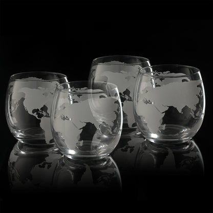 Etched World Globe Glasses Premium Barware Gift Elegant Drinkware Collection