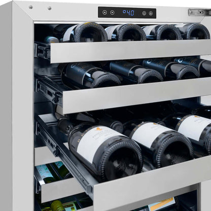 ZLINE 24" Touchstone Dual Zone 44 Bottle Wine Cooler White Matte Glass Door Polished Gold Handle RWDOZ-WM-24-G