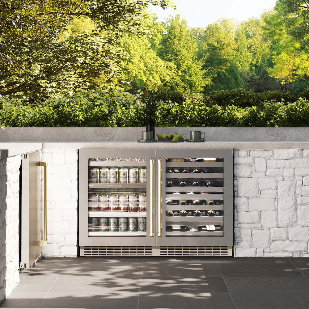 ZLINE 24" Touchstone Dual Zone 44 Bottle Wine Cooler White Matte Glass Door Matte Black Handle RWDOZ-WM-24-MB