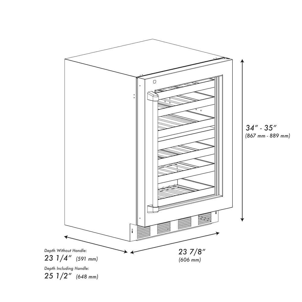 ZLINE 24" Touchstone Dual Zone 44 Bottle Wine Cooler Black Matte Glass Door RWDO-BLM-24