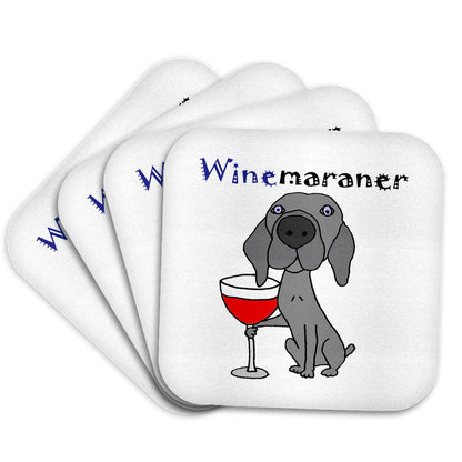 3dRose All Smiles Art Pets - Funny Weimaraner Dog Drinking Red Wine is WINEmaraner - Coasters (CST_245395)