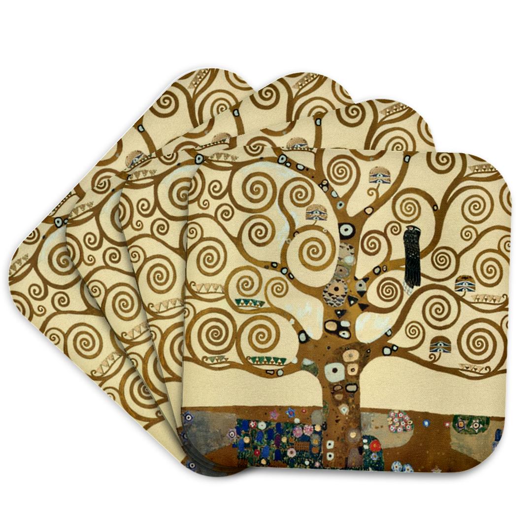 3dRose InspirationzStore Vintage Art - The Tree of Life 1909 by Gustav Klimt - Stylish Swirling Branches - Brown - fine Art Deco Swirls - Coasters (CST_155632)