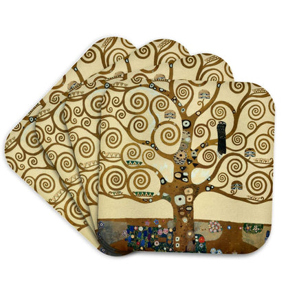 3dRose InspirationzStore Vintage Art - The Tree of Life 1909 by Gustav Klimt - Stylish Swirling Branches - Brown - fine Art Deco Swirls - Coasters (CST_155632)