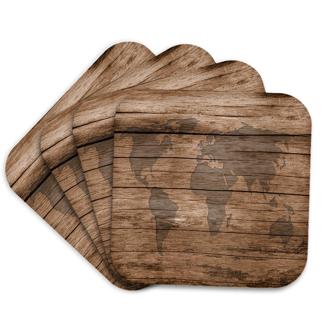 3dRose Florene - Maps Of World In Exotic Form - Print of Map Of World On Wood - Coasters (cst_205047)