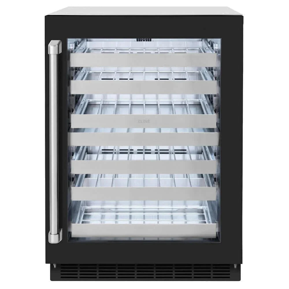 ZLINE 24" Touchstone Dual Zone 44 Bottle Wine Cooler Black Matte Glass Door RWDO-BLM-24