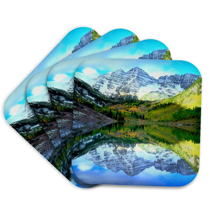 3dRose Danita Delimont - Mountains - USA, Colorado. Rocky Mountains, Maroon Bells reflect in Maroon Lake. - Coasters (cst_207843)
