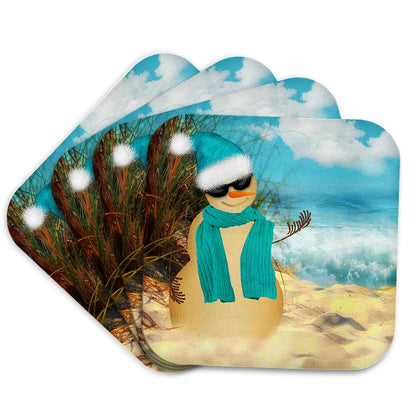 3dRose Doreen Erhardt Christmas Collection - Sandy beach Sandman with ocean view fun spoof on a snowman. - Coasters (cst_173007)