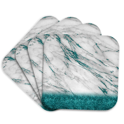 3dRose Uta Naumann Faux Glitter Pattern - Luxury Grey Aqua Teal Gem Stone Marble Glitter Metallic Faux Print - Coasters (cst_268849)