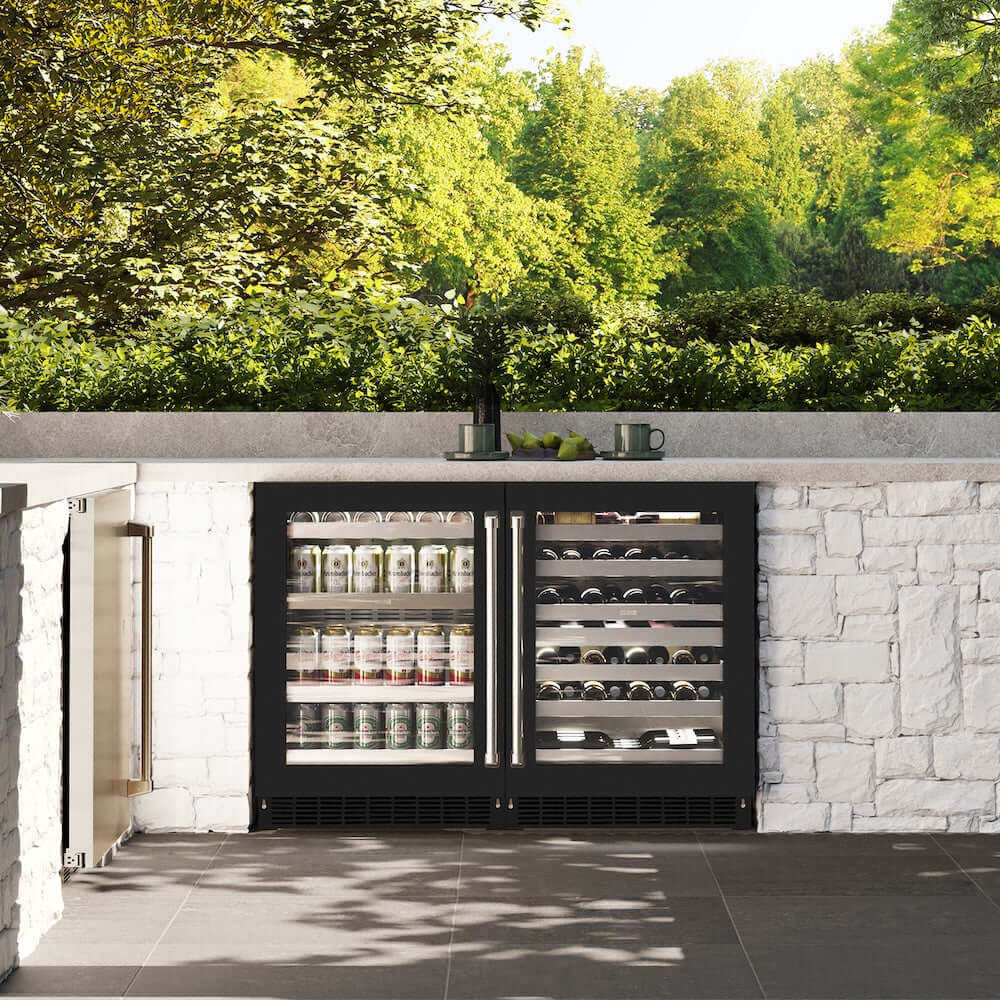 ZLINE 24" Touchstone Dual Zone 44 Bottle Wine Cooler Black Matte Glass Door RWDO-BLM-24