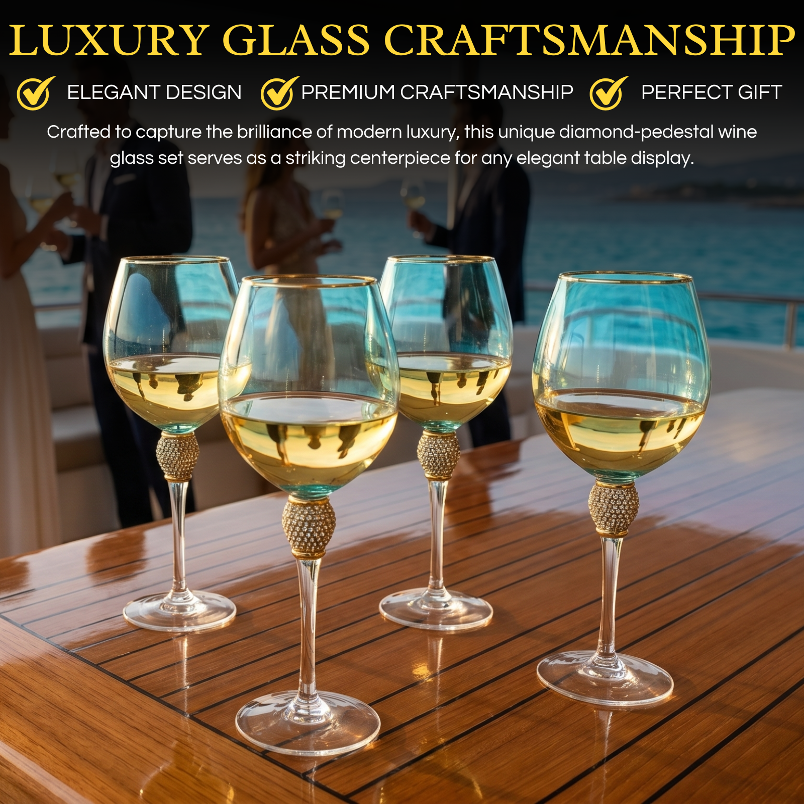Set Of 4 Blue Wine Glasses Gold Diamond Stemmed 14 Oz By Gold Rim Wine Glasses Blue