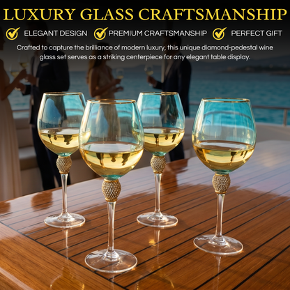 Set Of 4 Blue Wine Glasses Gold Diamond Stemmed 14 Oz By Gold Rim Wine Glasses Blue
