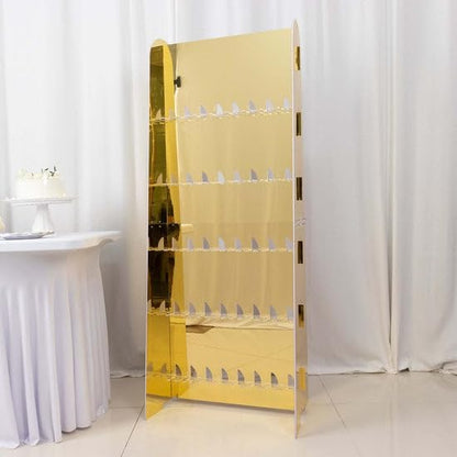 Tableclothsfactory Gold Mirror Finish 5-Tier Wine Glass Stemware Rack, 40 Champagne Flute Holder Foam Board Wall Stand - 5ft for Party & Decorations