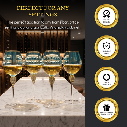 Set Of 4 Blue Wine Glasses Gold Diamond Stemmed 14 Oz By Gold Rim Wine Glasses Blue