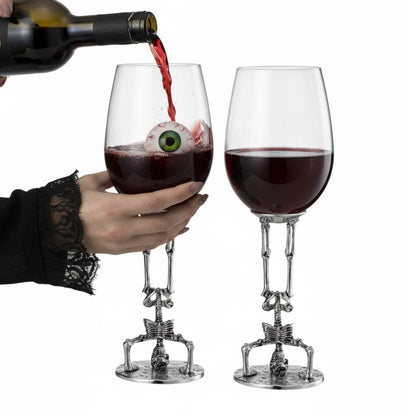 Skeleton Wine Glasses Set of 2 13oz – Gothic Skeletons Stem Goblets for Halloween Party