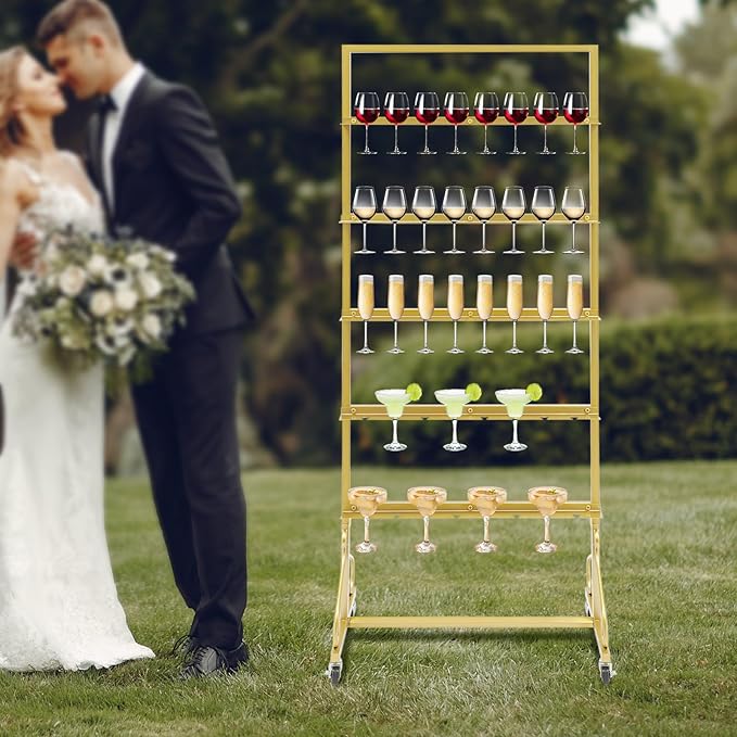 40 Slots Champagne Holder Stand for Party, Wine Glass Display Wall Holder, Stable Wine Glass Stemware Rack for Bar, Wedding, Party (Gold)