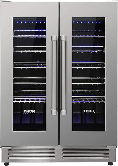 THOR Kitchen Freestanding/Under-Counter 24-Inch Dual Zone Wine Cooler in Stainless Steel - Model TWC2402