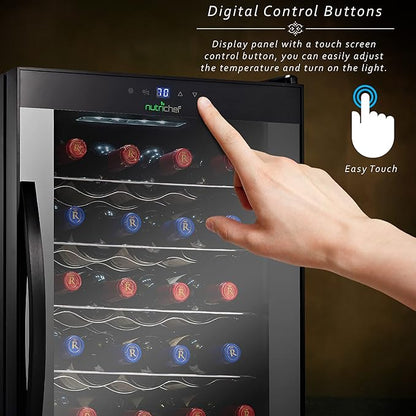 Nutrichef 24 Bottle Wine Fridge | Single Zone Wine Chiller | Adjustable Temperature Control 41°F to 64°F | Ultra Quiet Operation | Wine Cooler For Home & Office | Free Standing 29x16x17 IN