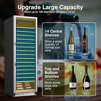 Upgraded 190 Bottles Wine Cooler Refrigerator,24 Inch Wide Wine Fridge with Professional Temperature Control System, Freestanding or Built-in installation, Quiet Operation
