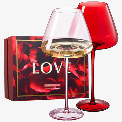 Valentines Colored Red Pink Crystal Wine Glasses 2 Set Italian Style Tall
