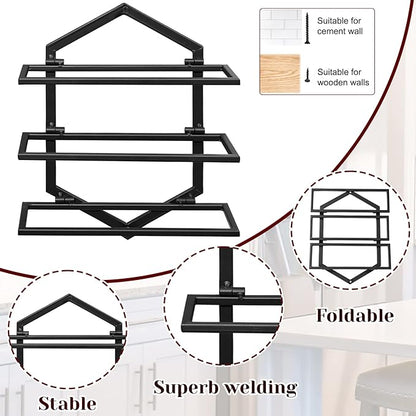 2Pcs Wall Mounted Wine Stemware Rack, Metal Hanging Wine Glass Display Holde Holds 3 Bottles, Elegant Storage for Kitchen Dining Room Bar Wine Cellar