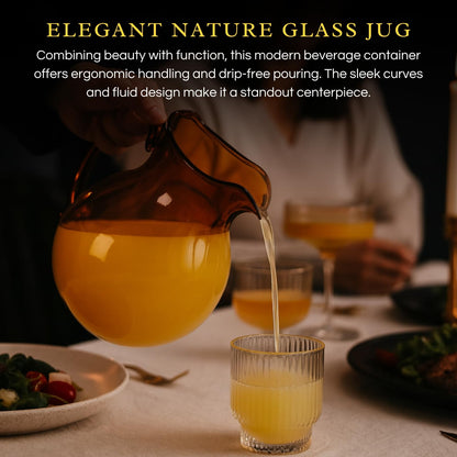 Italian Design Amber Glass Jug Mouth-Blown Venetian Pitcher 750ml Handmade Murano