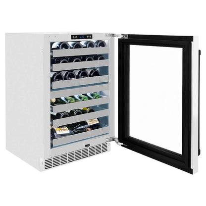 ZLINE 24" Touchstone Dual Zone 44 Bottle Wine Cooler White Matte Glass Door Matte Black Handle RWDOZ-WM-24-MB