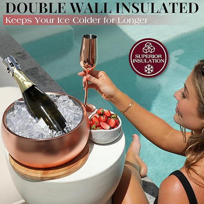 Gusto Nostro 4.1L Insulated Ice Bucket with Lid and Tongs, Double Wall Stainless Steel Ice Bucket Large, BPA Free Ice Bucket for Cocktail Bar, Keeps Champagne, Wine, Beer Chill for Parties (Rose)