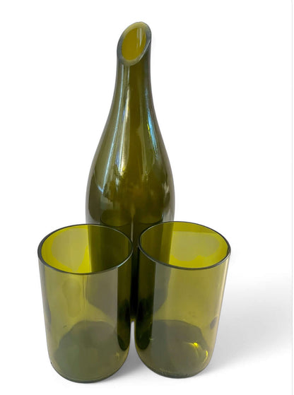 Recycled Wine Bottle Carafe & Glass set – Eco-Friendly Upcycled 750mL Serving Jug for DIY Enthusiasts and Wine Lovers