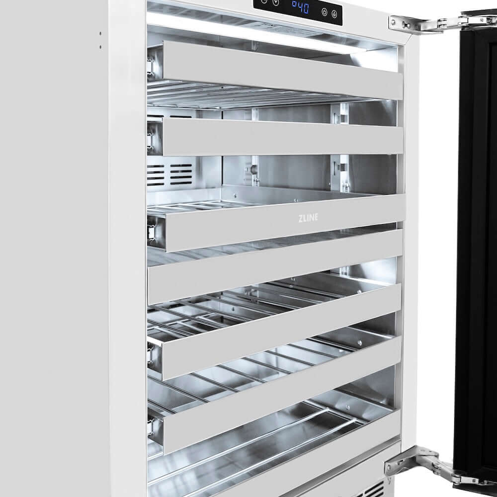 ZLINE 24" Touchstone Dual Zone 44 Bottle Wine Cooler Black Matte Glass Door RWDO-BLM-24