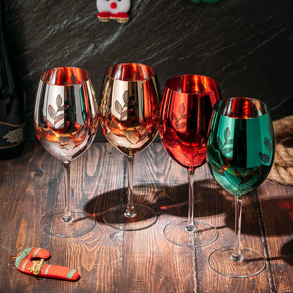 Etched Multicolor Christmas Stemmed Wine Glasses Set Of 4 Red Green Yellow Silver Perfect For Wine C