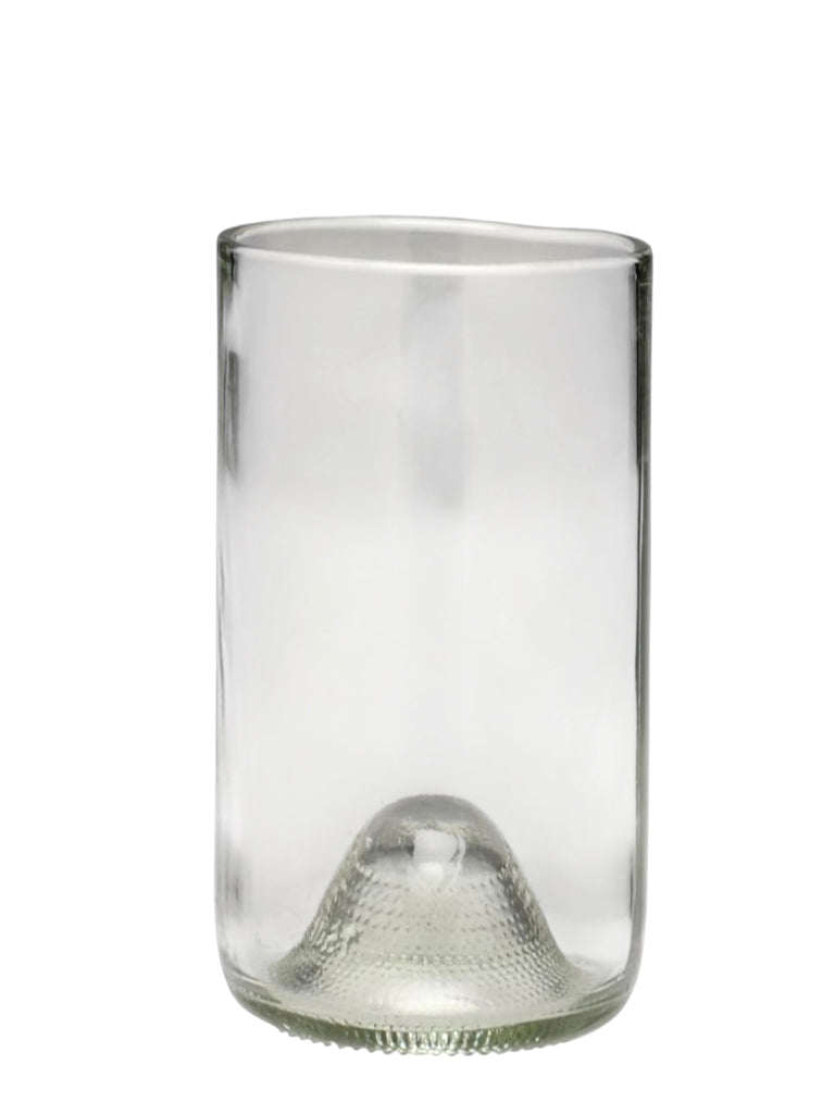 A clear recycled glass tumbler