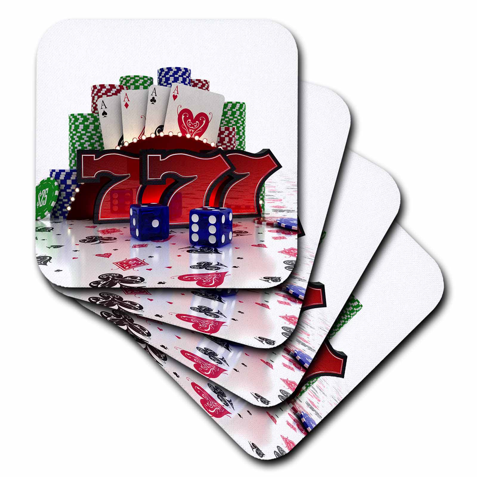 3dRose Carsten Reisinger Illustrations - Casino concept with poker cards chips dice and slot style sevens - Coasters (cst_155012)