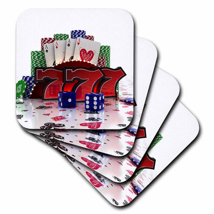 3dRose Carsten Reisinger Illustrations - Casino concept with poker cards chips dice and slot style sevens - Coasters (cst_155012)