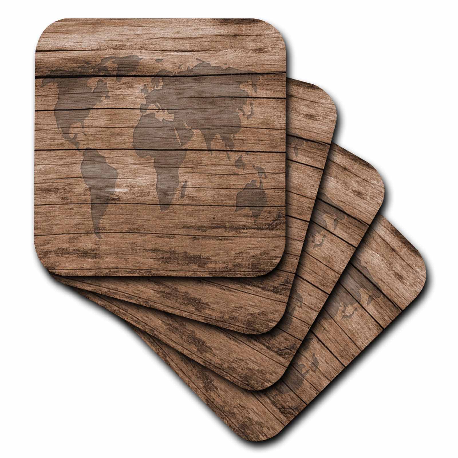 3dRose Florene - Maps Of World In Exotic Form - Print of Map Of World On Wood - Coasters (cst_205047)